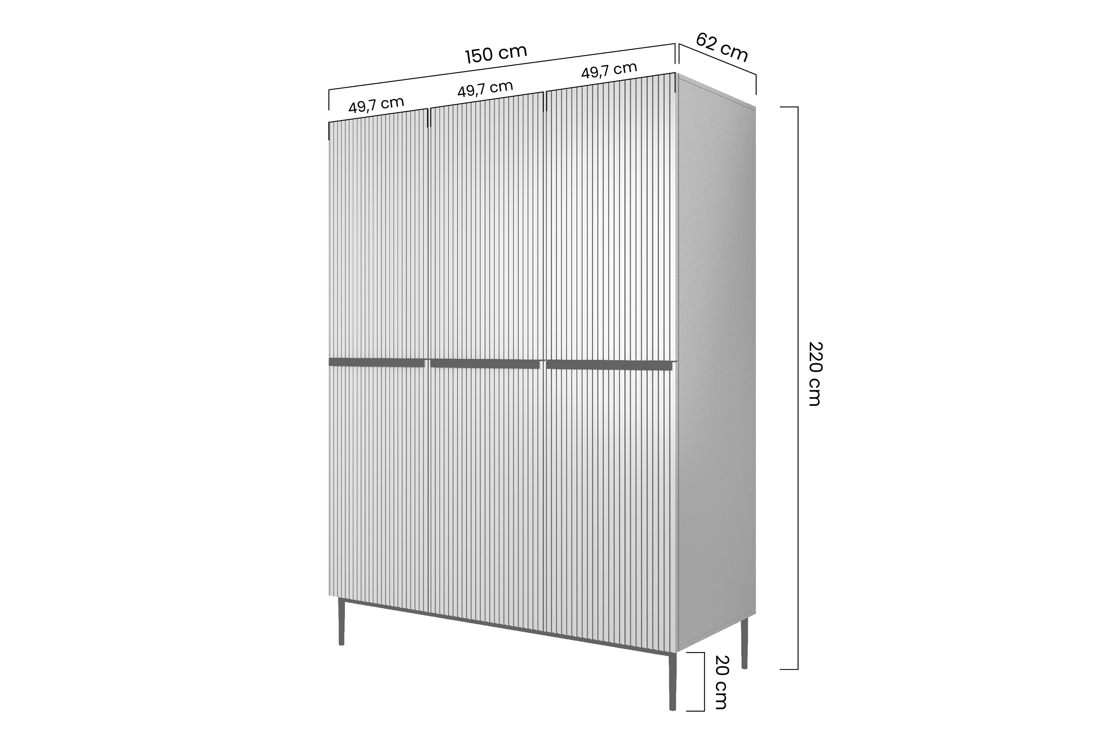 Bogart Šatní skříň Nical 150 cm - bílý mat/černé nožky - Obrázek 2