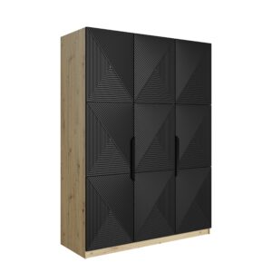 Bogart Skříň Usha 150 cm - dub artisan/černý mat/černé kovové úchytky