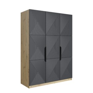 Bogart Skříň Usha 150 cm - dub artisan/rivier stone mat/černé kovové úchytky