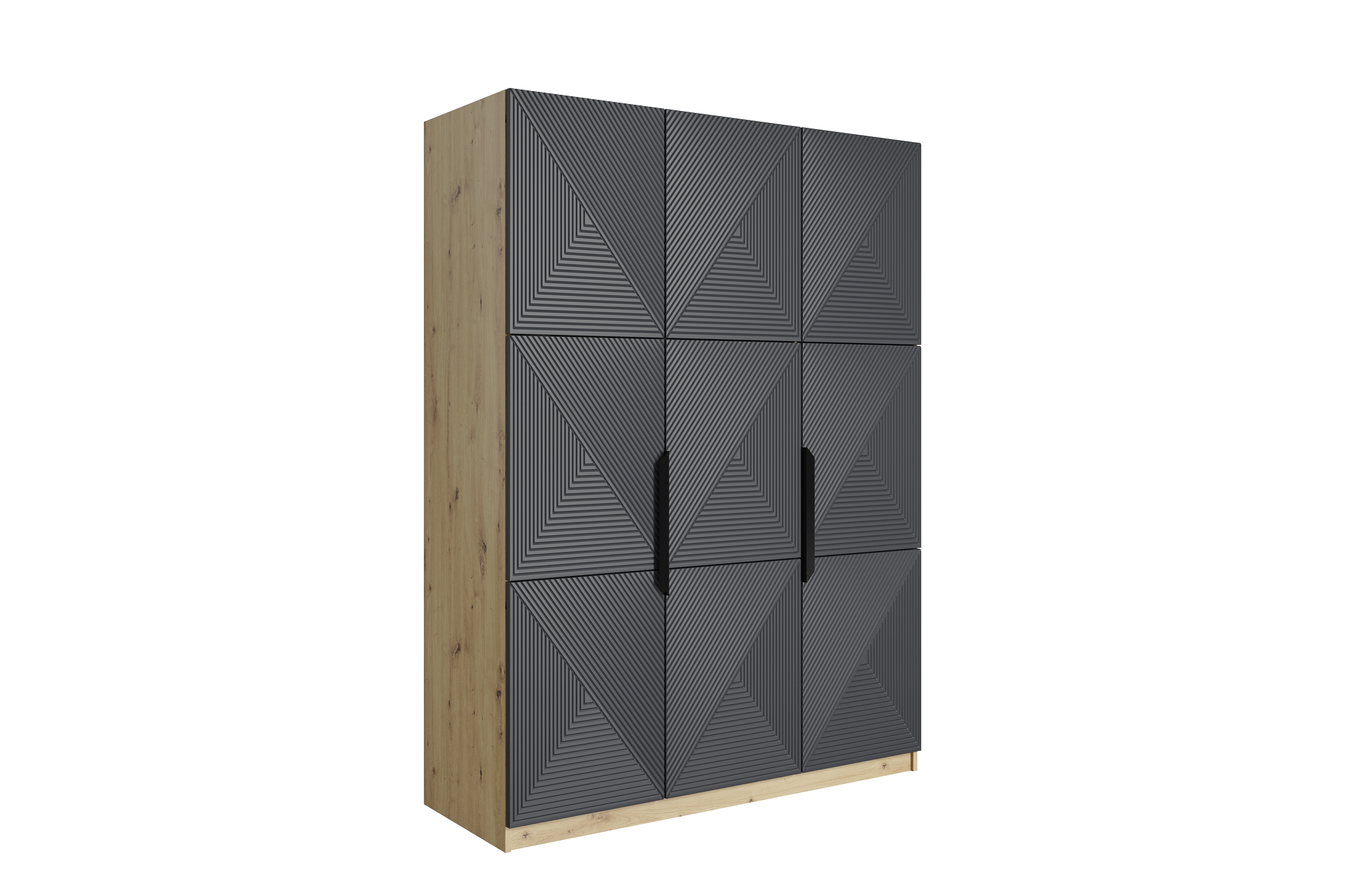 Bogart Skříň Usha 150 cm - dub artisan/rivier stone mat/černé kovové úchytky