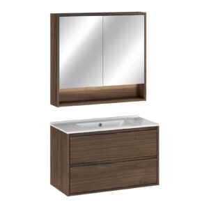 Comad Koupelnová sestava Villa se zápustným umyvadlem a zrcadlem 80 cm ořech
