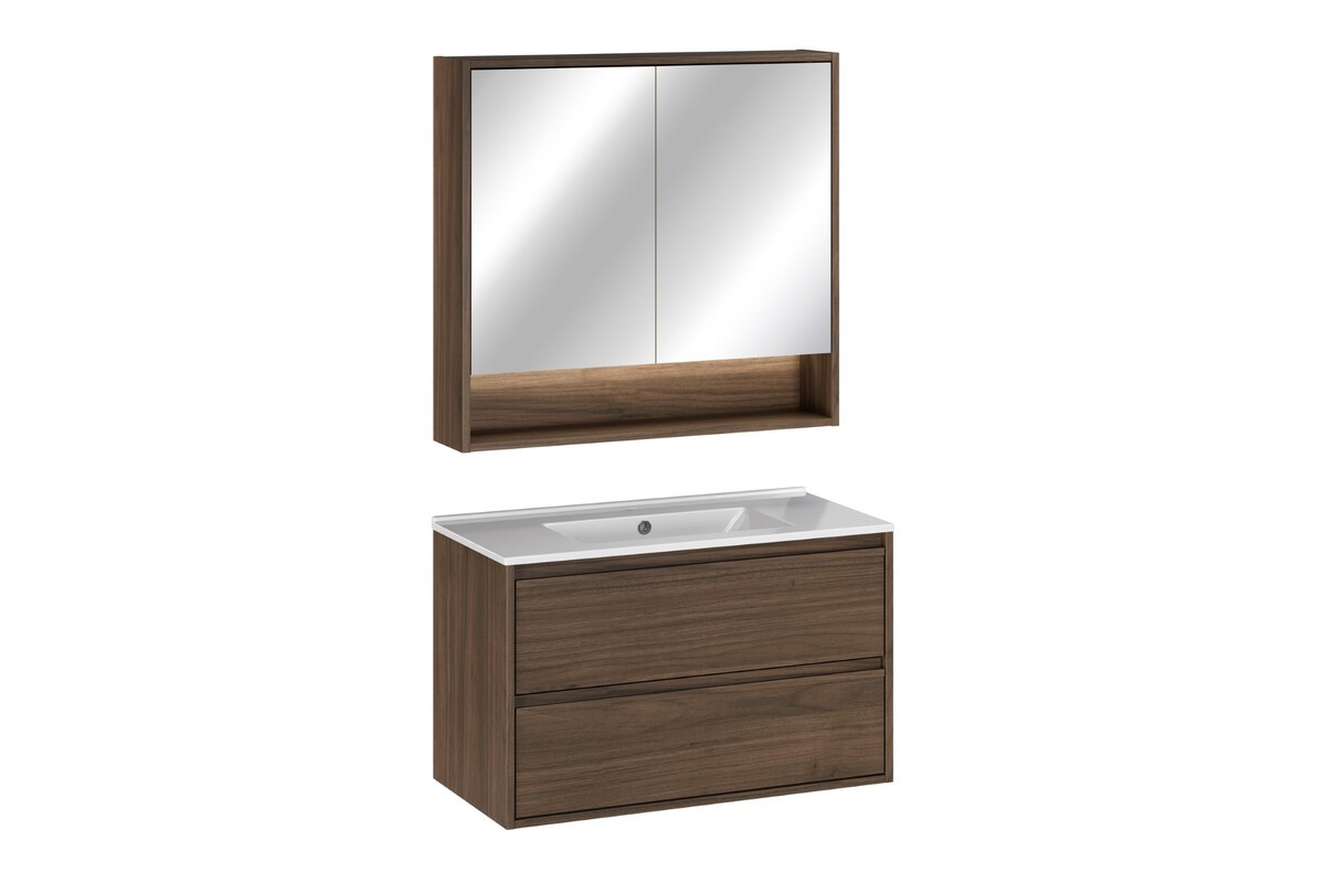 Comad Koupelnová sestava Villa se zápustným umyvadlem a zrcadlem 80 cm ořech