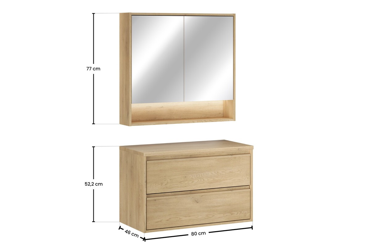 Comad Koupelnová sestava Viola s deskou a zrcadlem 80 cm dub cremona - Obrázek 2