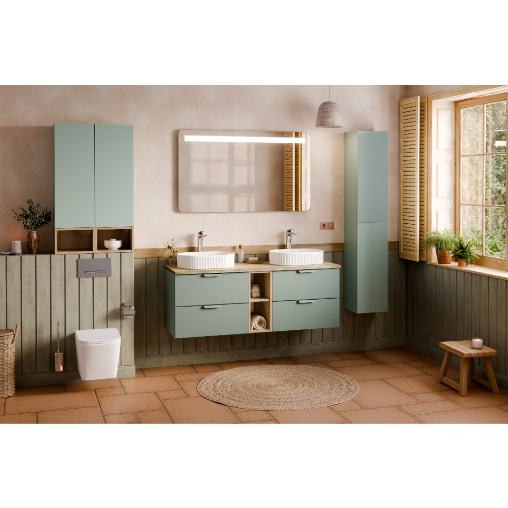 Comad Koupelnová skříňka s deskovým umyvadlem Aster Green 60 zelená/dub cremona - Obrázek 2