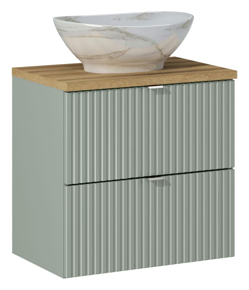 Comad Koupelnová skříňka s deskovým umyvadlem Line Reed Green 60 zelená/dub coast evoke