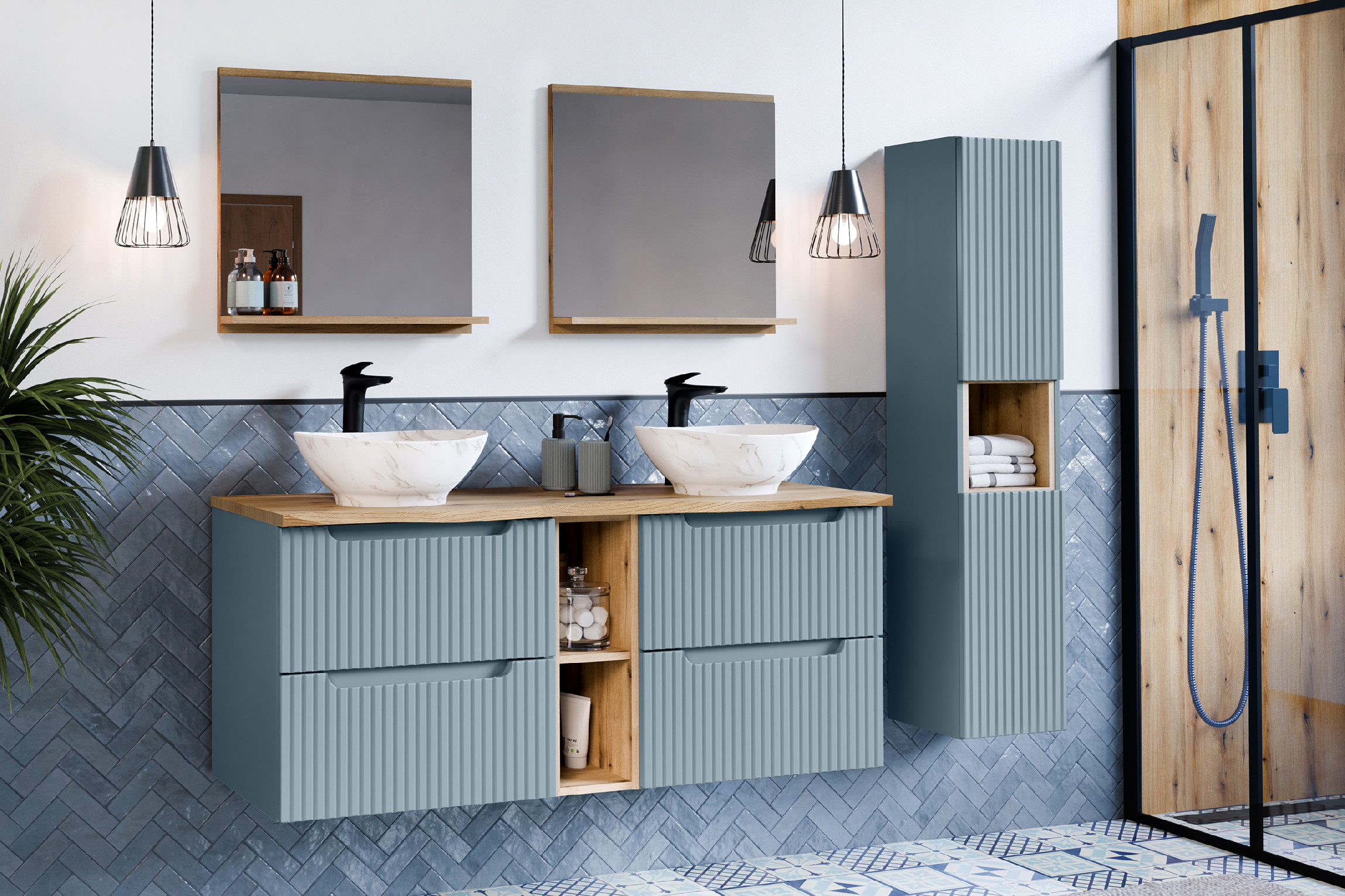 Comad Koupelnová skříňka s deskovým umyvadlem Nova Denim 60 denim/dub coast evoke - Obrázek 2