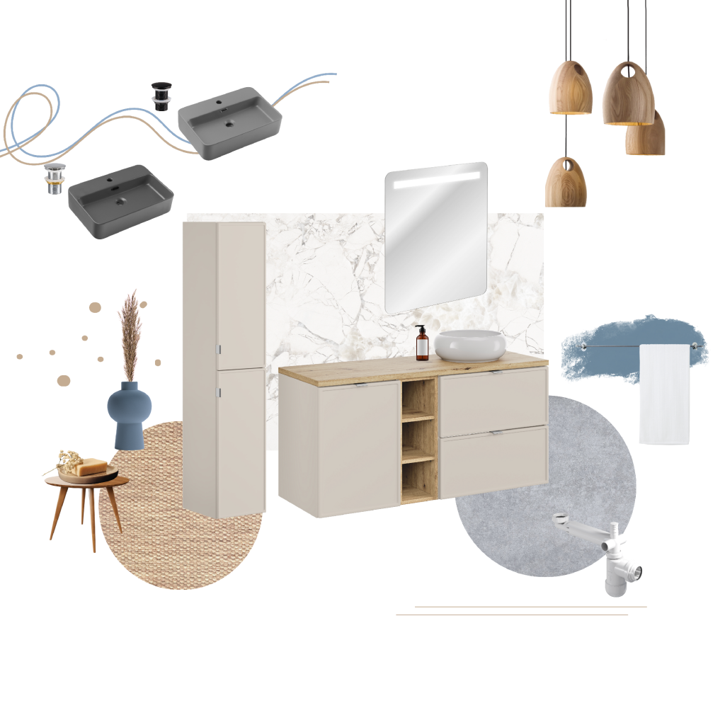 Comad Koupelnová skříňka s deskovým umyvadlem s košem na prádlo set Bella Cashmere 140 kašmír/dub artisan - Obrázek 2