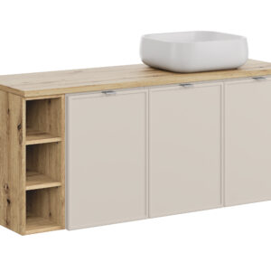 Comad Koupelnová skříňka s deskovým umyvadlem set Bella Cashmere 140 kašmír/dub artisan