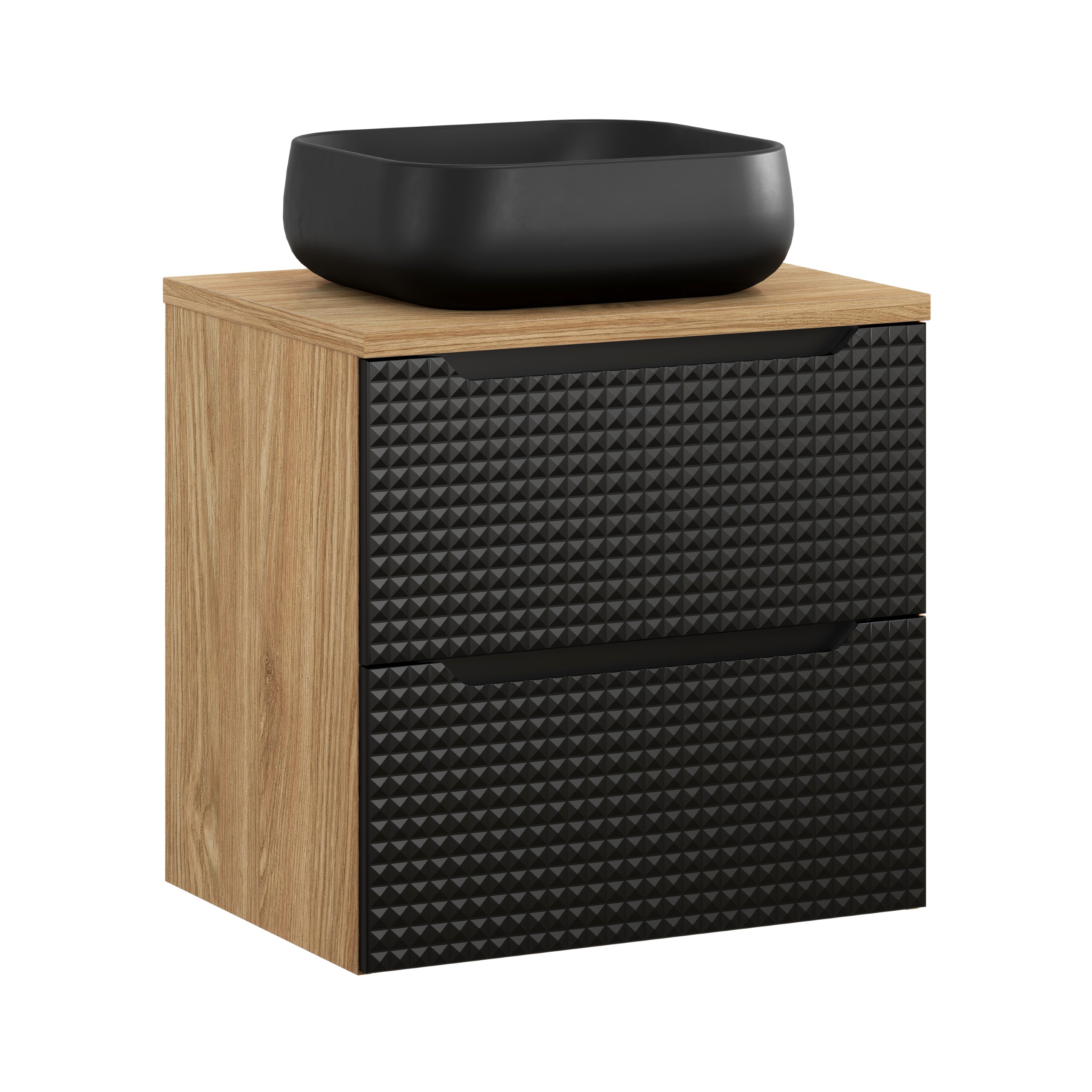 Comad Koupelnová skříňka s deskovým umyvadlem set Luxor Black 60 černá/dub olejovaný
