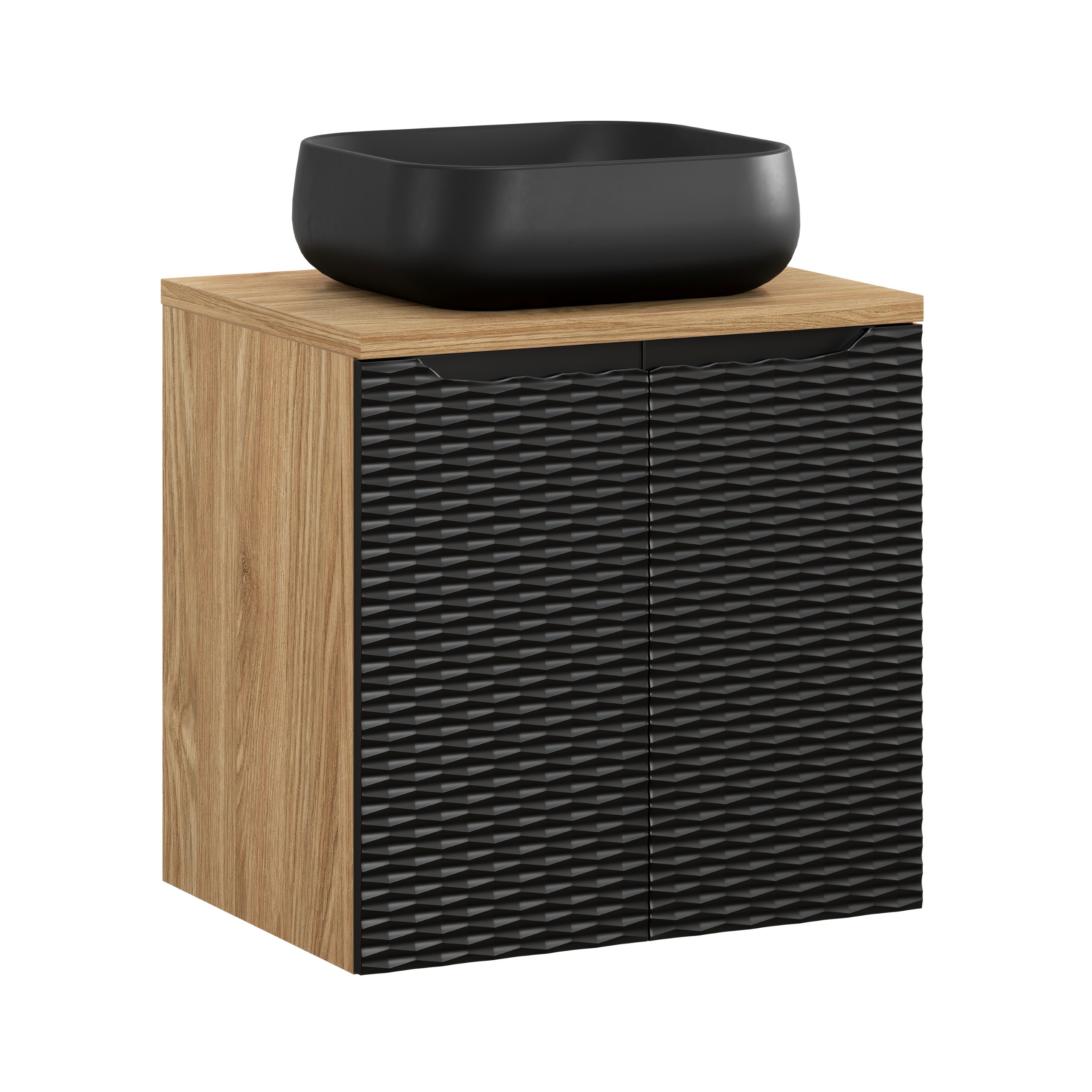 Comad Koupelnová skříňka s deskovým umyvadlem set Luxor Black 60 černá/dub olejovaný