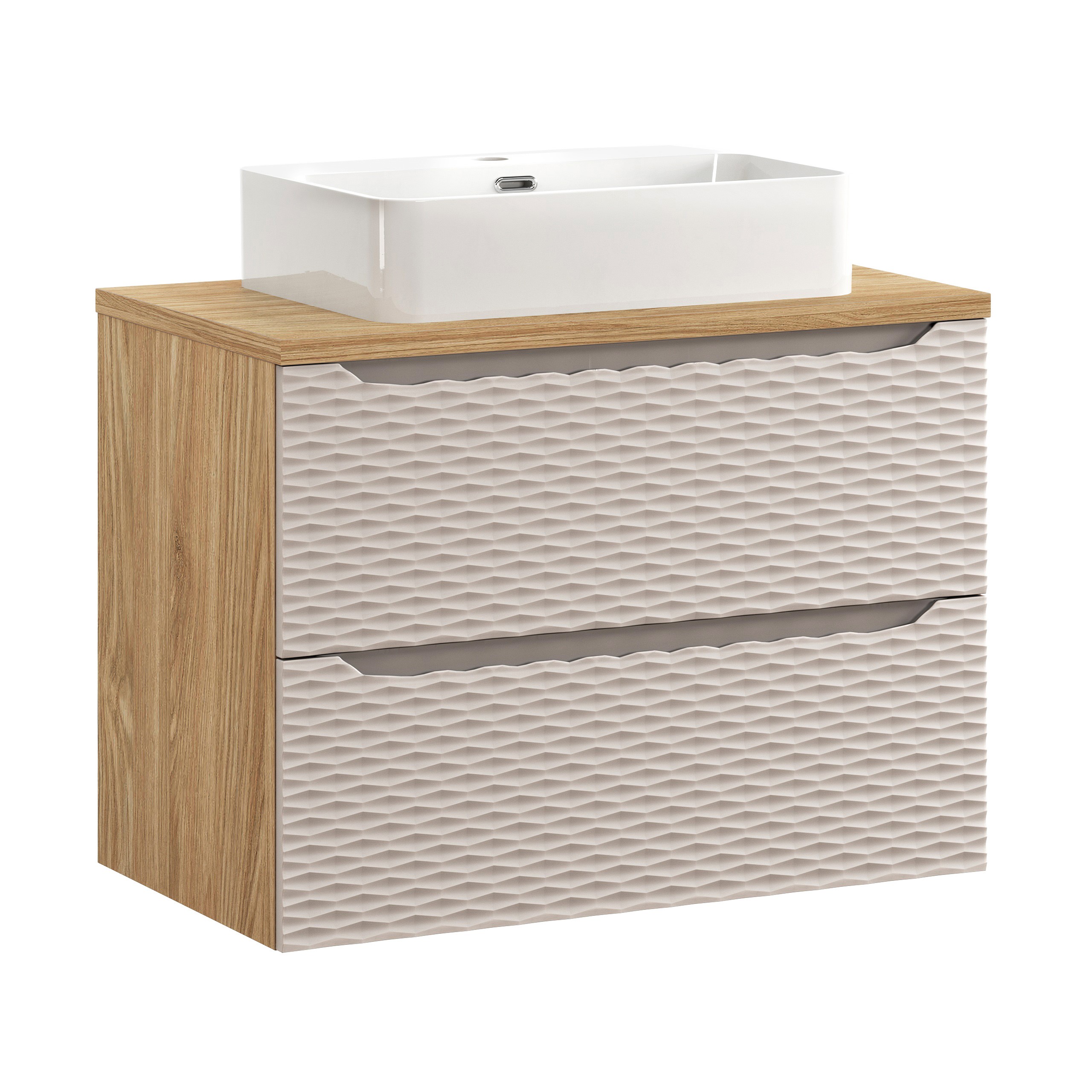Comad Koupelnová skříňka s deskovým umyvadlem set Ocean Beige 80 béžová/dub olejovaný
