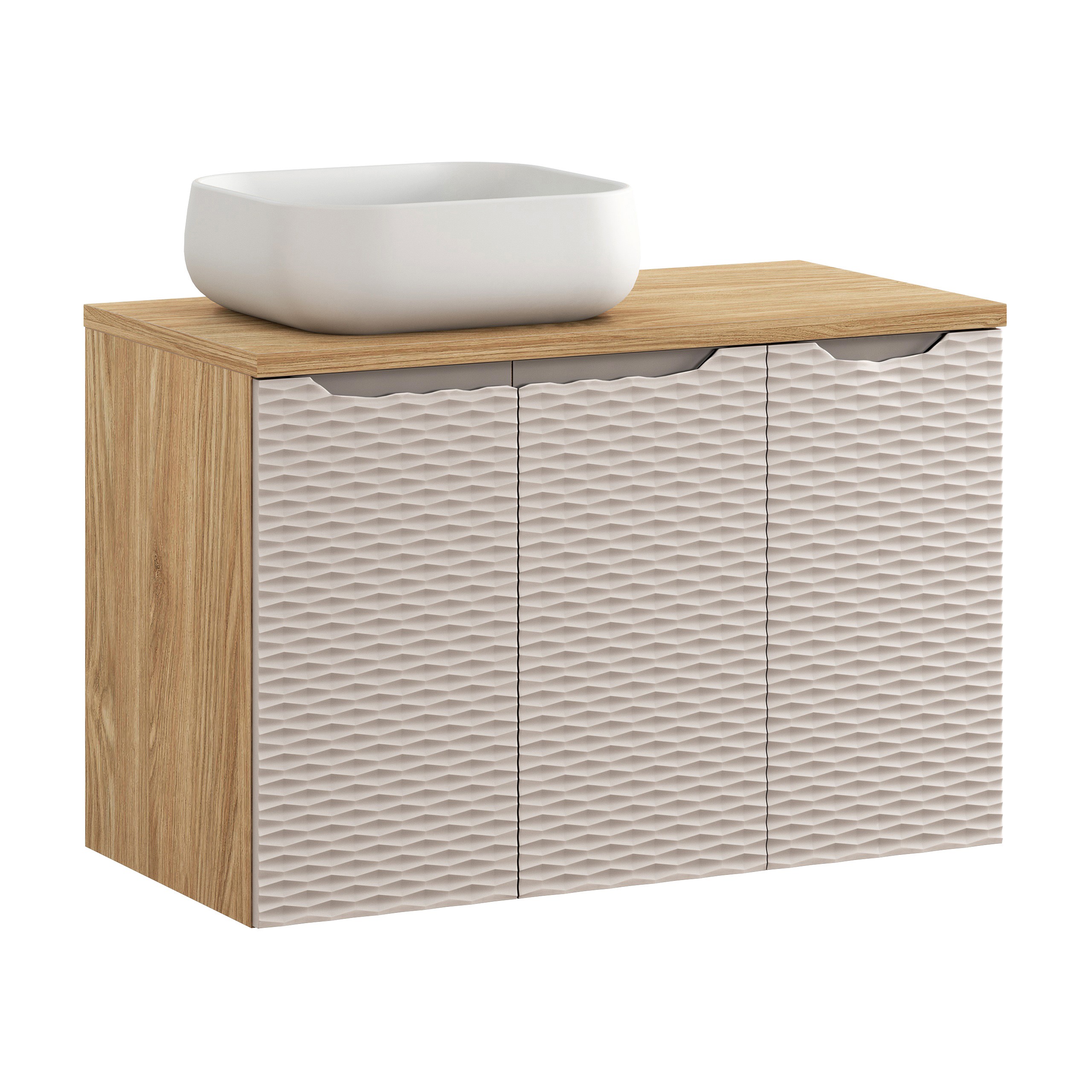 Comad Koupelnová skříňka s deskovým umyvadlem set Ocean Beige II. 90 béžová/dub olejovaný