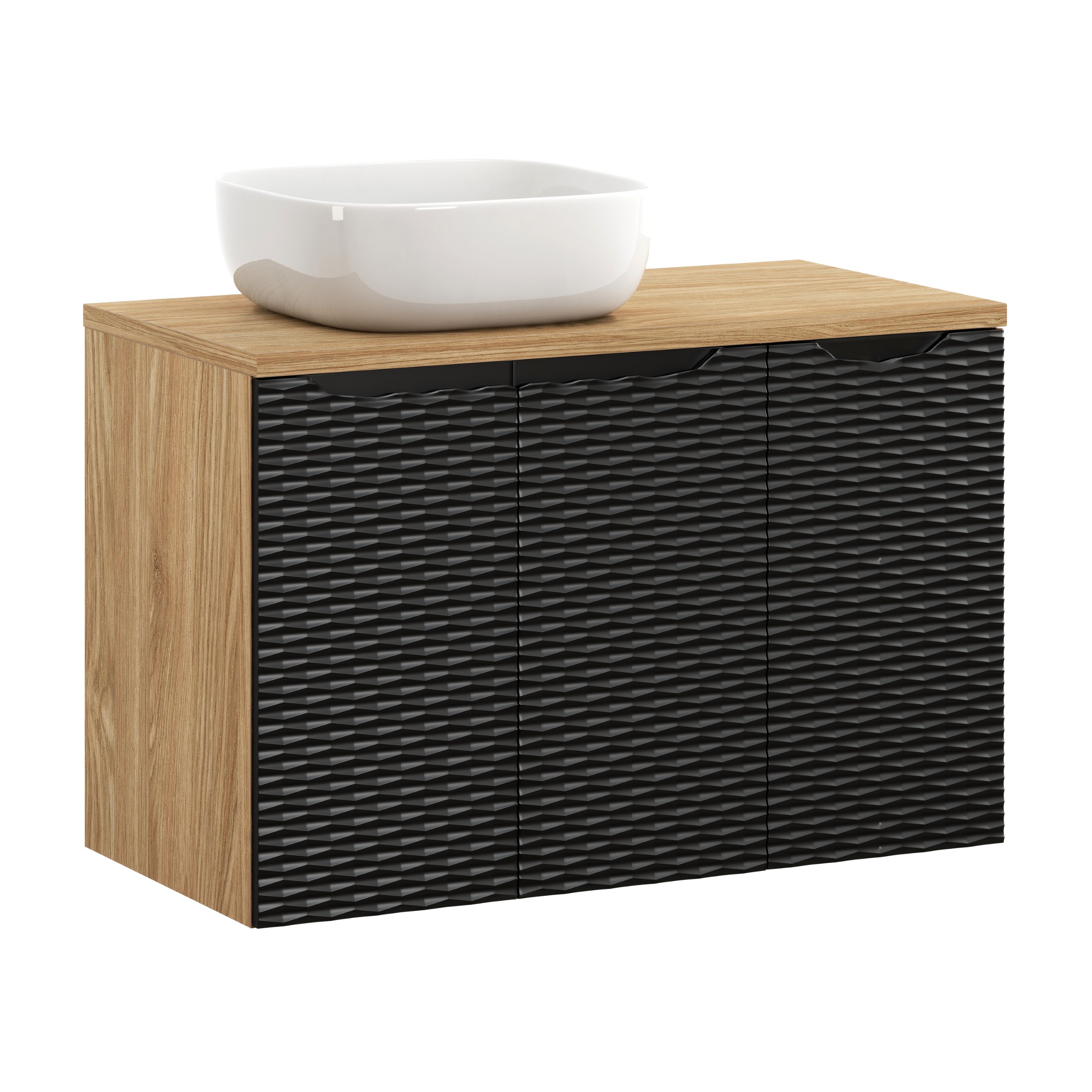 Comad Koupelnová skříňka s deskovým umyvadlem set Ocean Beige II. 90 černá/dub olejovaný