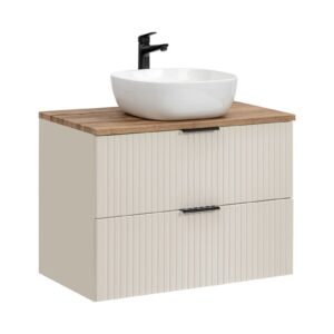 Comad Závěsná skříňka Adele Cashmere Smile s deskou a umyvadlem 80 cm kašmír/dub wotan