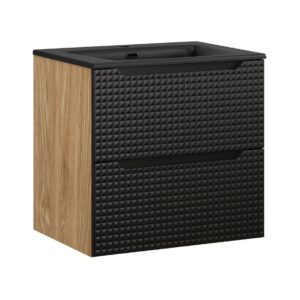 Comad Závěsná skříňka Luxor Black Sky I se zápustným umyvadlem 60 cm černá/dub olejovaný