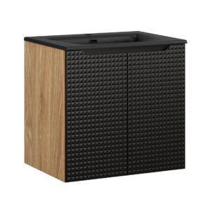 Comad Závěsná skříňka Luxor Black Sky II se zápustným umyvadlem 60 cm černá/dub olejovaný