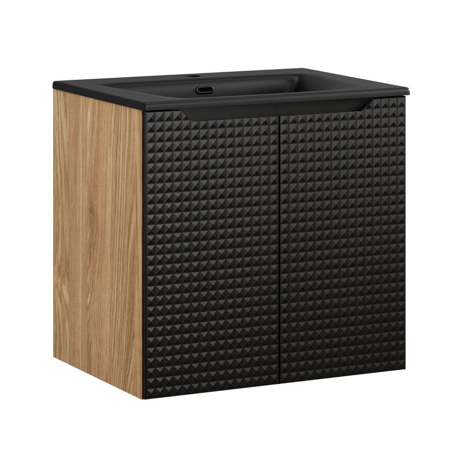 Comad Závěsná skříňka Luxor Black Sky II se zápustným umyvadlem 60 cm černá/dub olejovaný