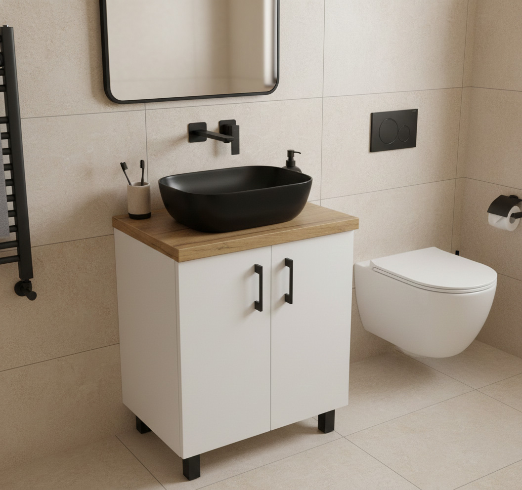 Comodo Koupelnová skříňka pod deskové umyvadlo ROSO W 60-HD - bílá/zlatý dub - Obrázek 2