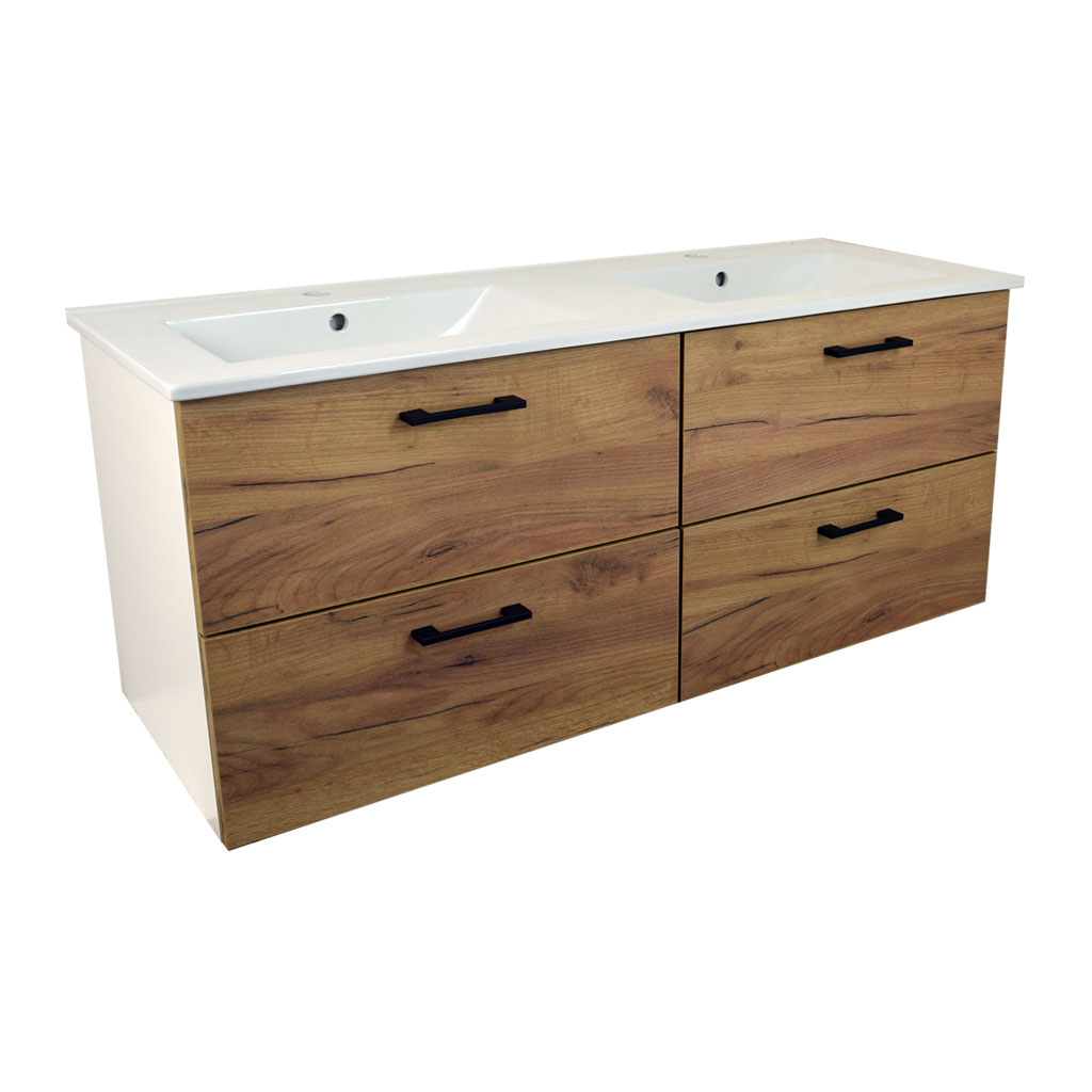 Comodo Koupelnová skříňka s keramickým umyvadlem Agria NEW W 120 - bílá/zlatý dub
