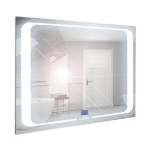 Comodo Zrcadlo závěsné s pískovaným motivem a LED osvětlením Nikoletta LED 4 Typ: dotykový vypínač a digitální display s hodinami