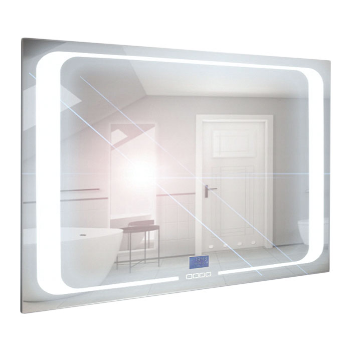 Comodo Zrcadlo závěsné s pískovaným motivem a LED osvětlením Nikoletta LED 4 Typ: dotykový vypínač a digitální display s hodinami
