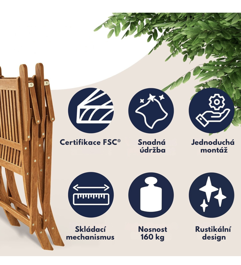 DB Garden Sada 2 ks skládacích zahradních židlí Sydno z masivu akácie hnědá - Obrázek 2