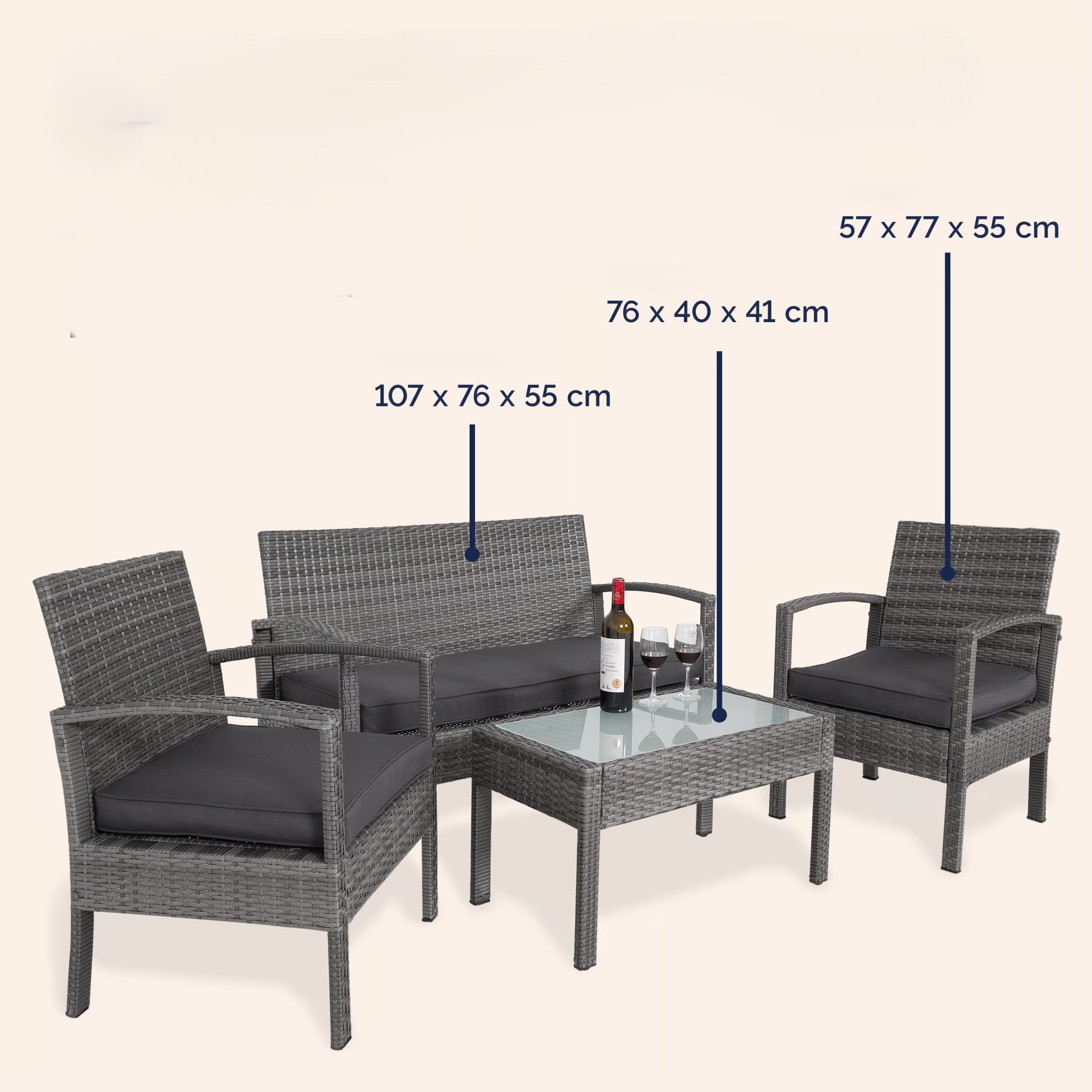 DB Garden Sada zahradního nábytku pro 4 osoby Grupy polyratan šedá/antracit - Obrázek 2