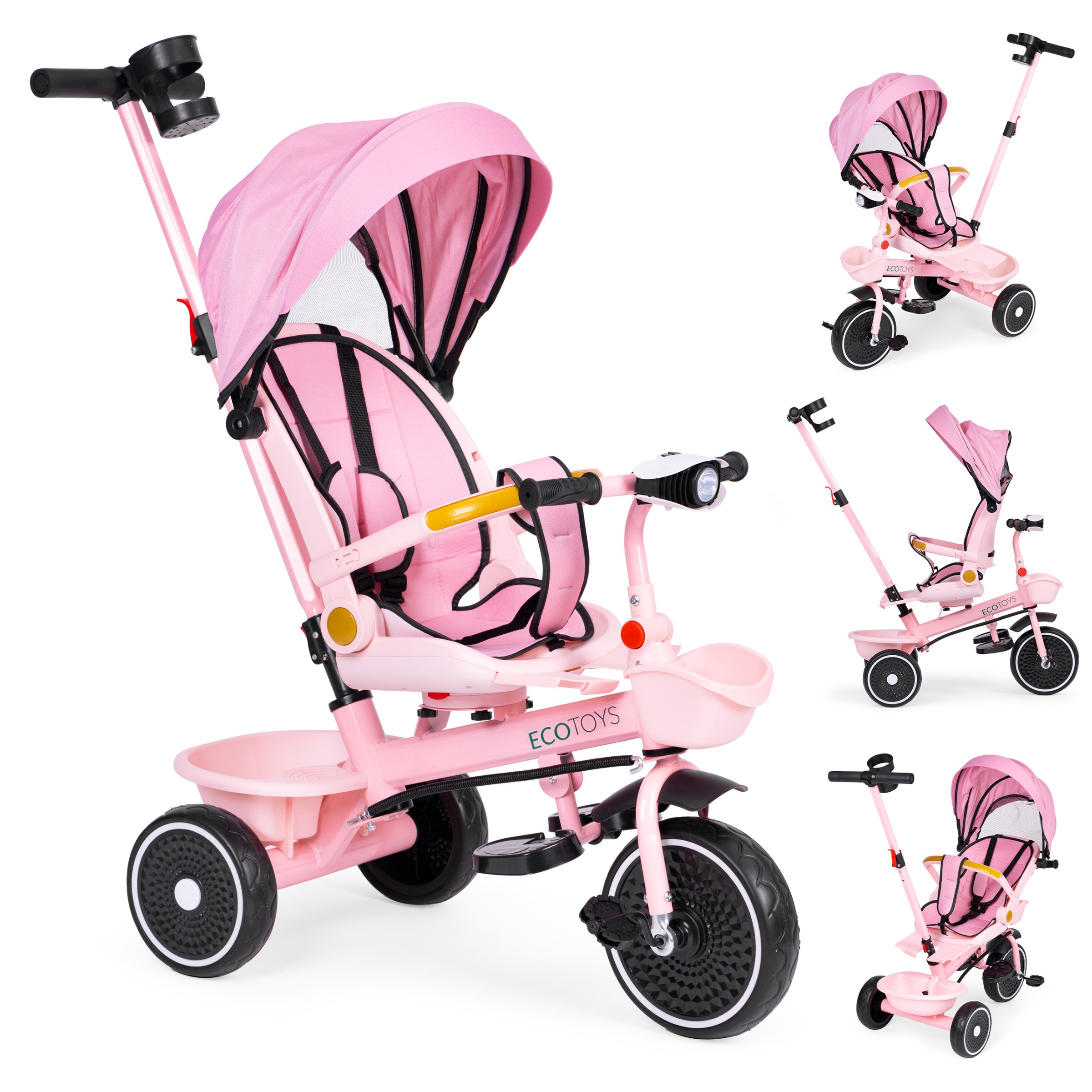 Dětská tříkolka - kočárek Ecotoys HEAVEN 2v1 růžová