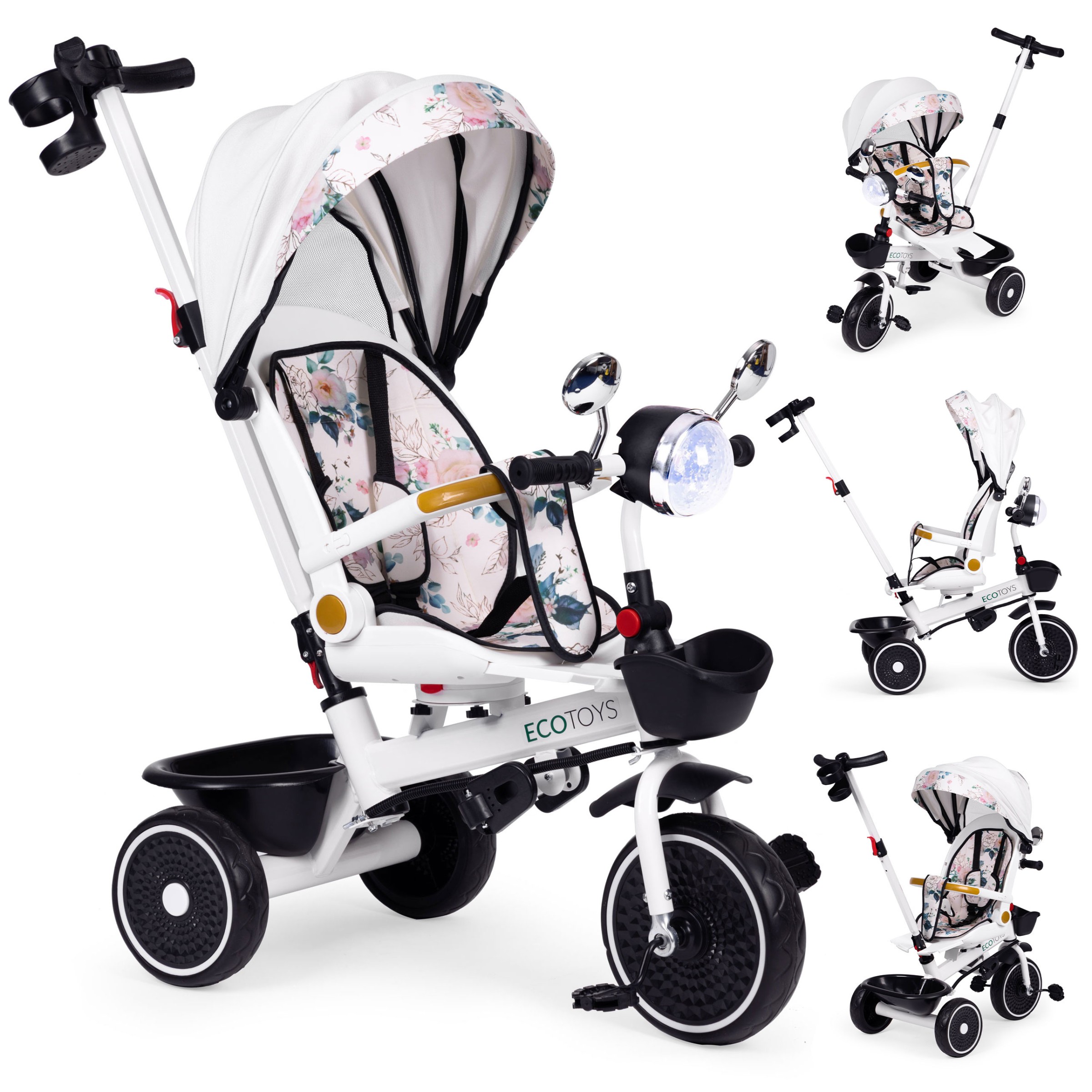 Dětská tříkolka - kočárek Ecotoys HEAVEN 3v1 bílá/černá