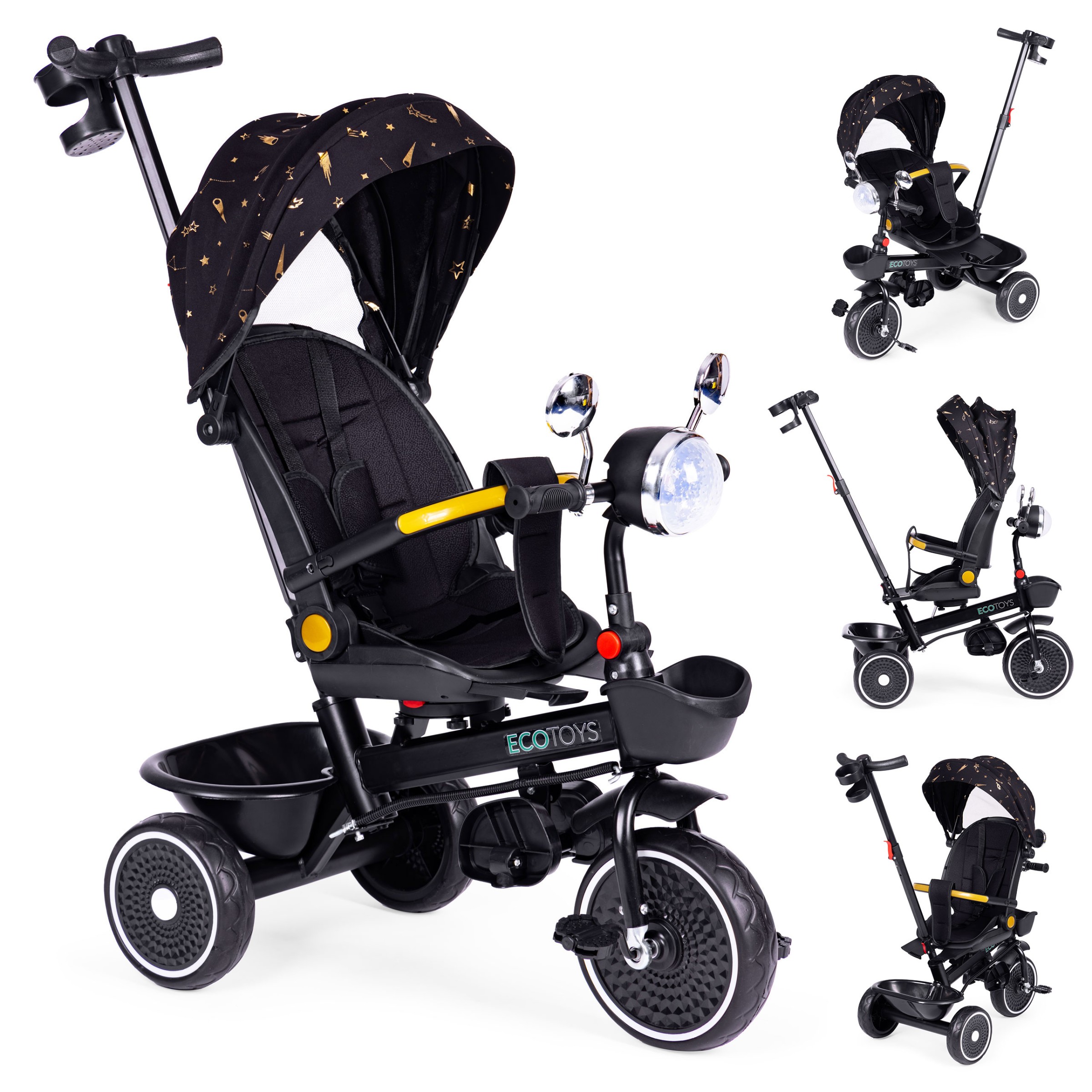 Dětská tříkolka - kočárek Ecotoys HEAVEN 3v1 černá - Obrázek 2
