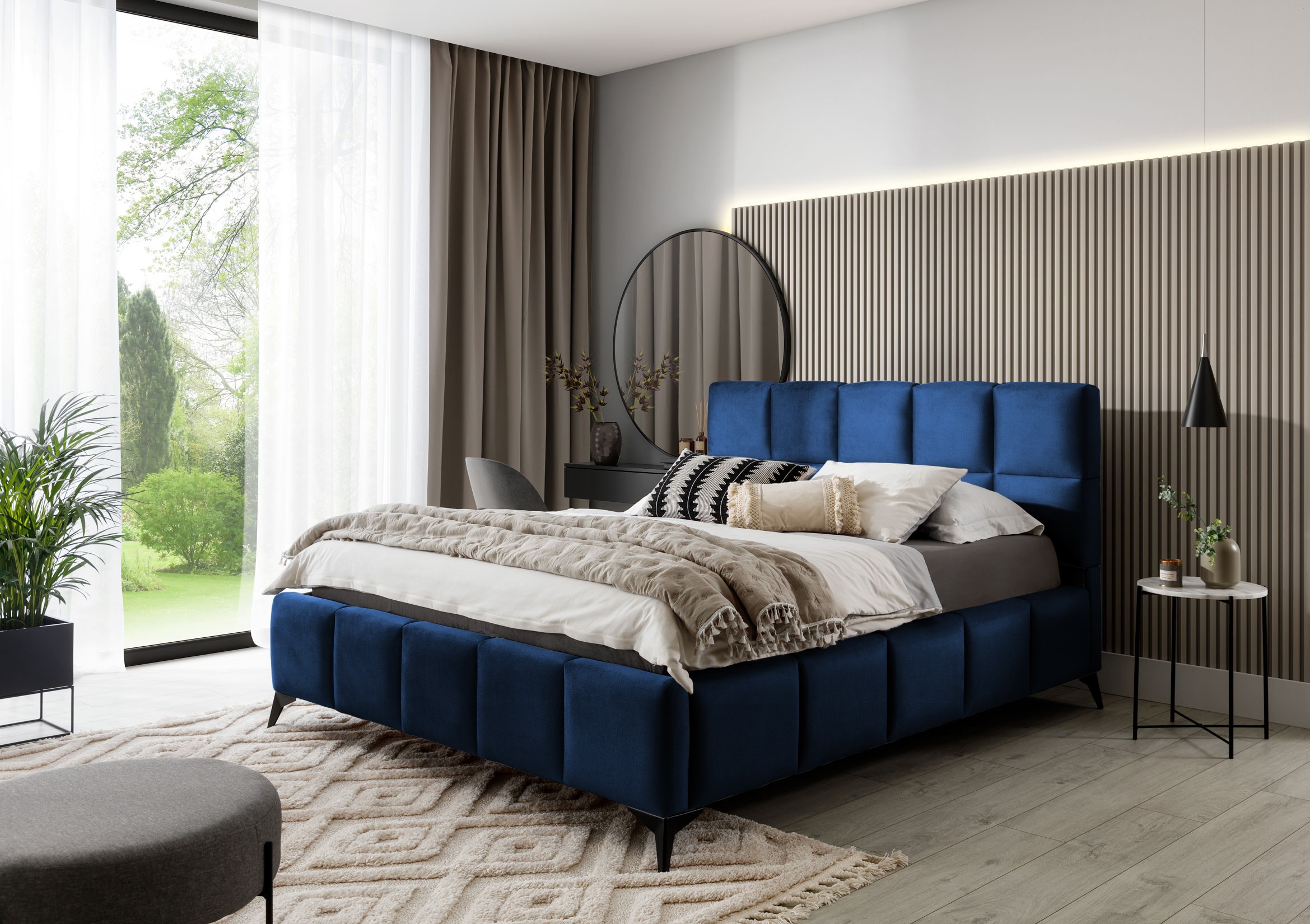Eltap Dvoulůžková postel MIST 160x200 Velvetmat 40 tmavě modrá - Obrázek 2