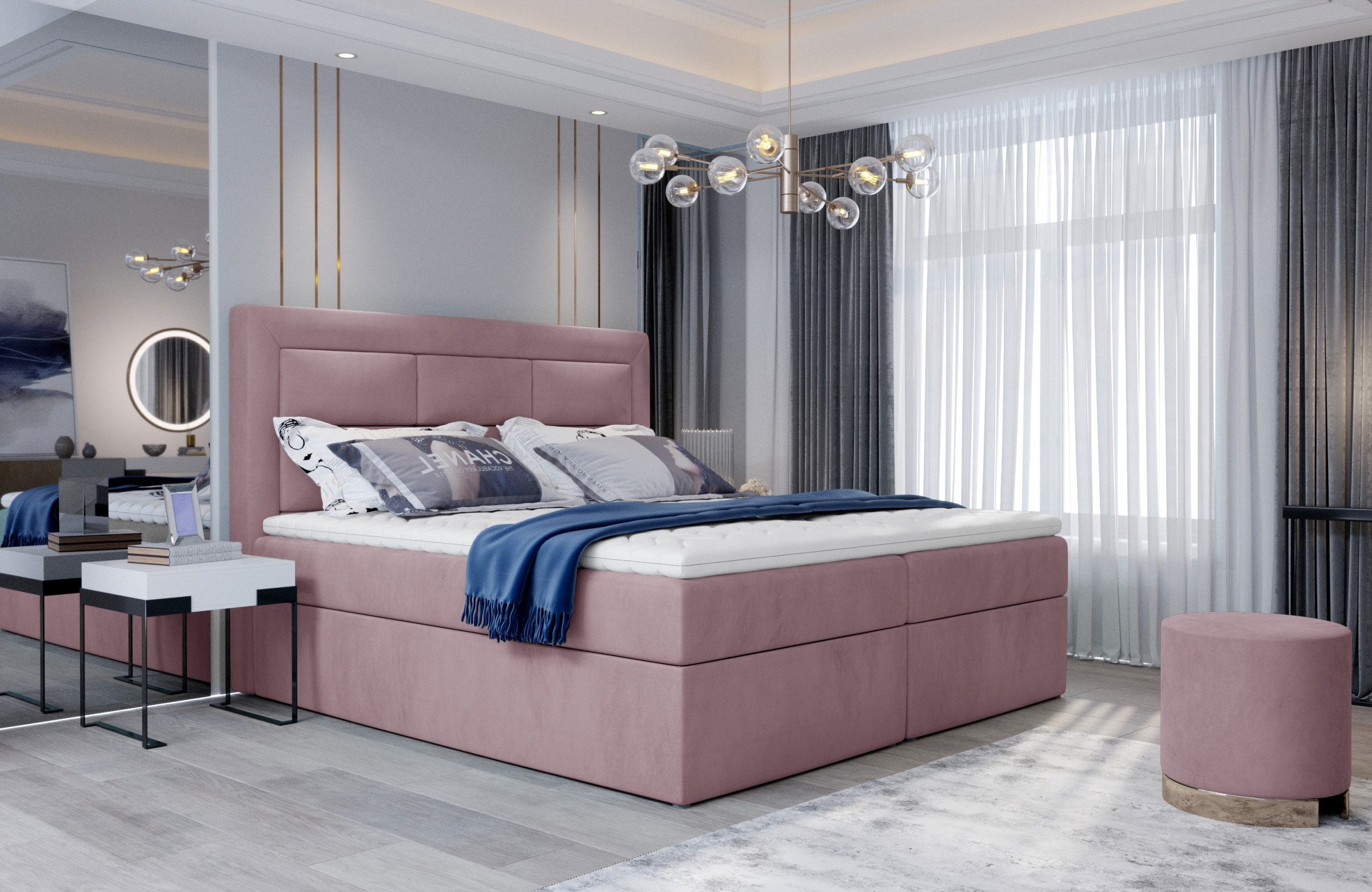Eltap Dvoulůžková postel VIVRE 140x200 Mat Velvet 63 růžová - Obrázek 2