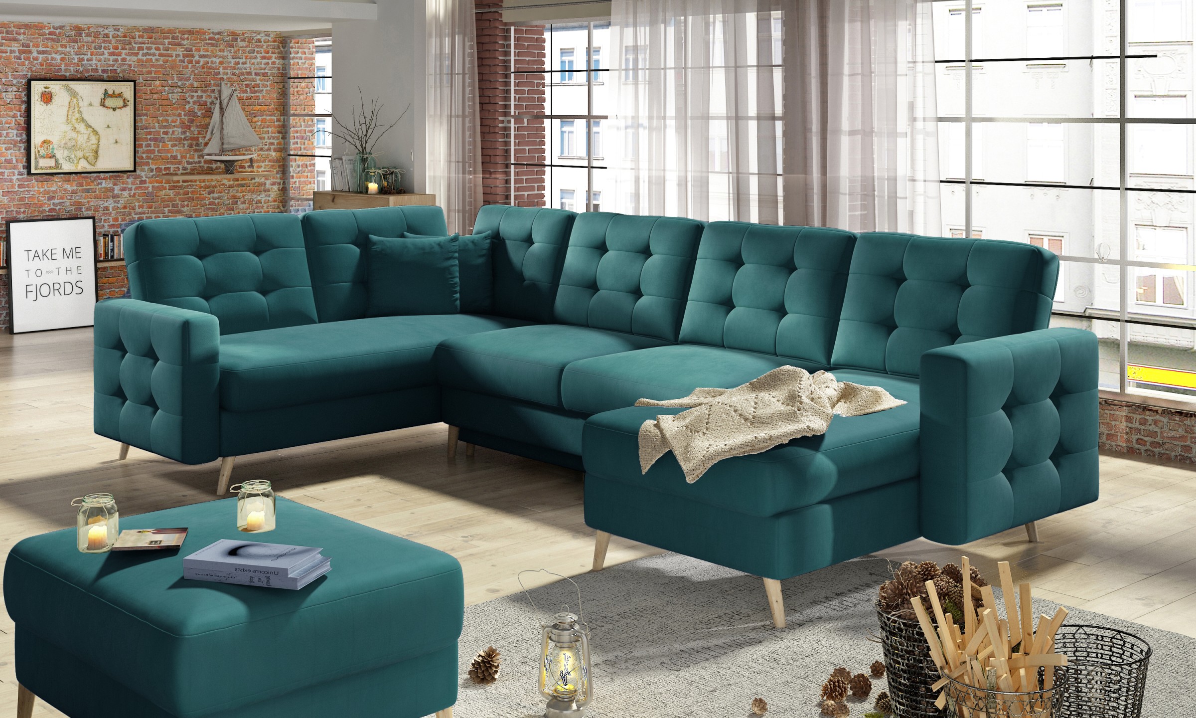 Eltap Rohová rozkládací sedací souprava ASGARD U 326 cm Mat Velvet 75 zelená univerzální - Obrázek 2
