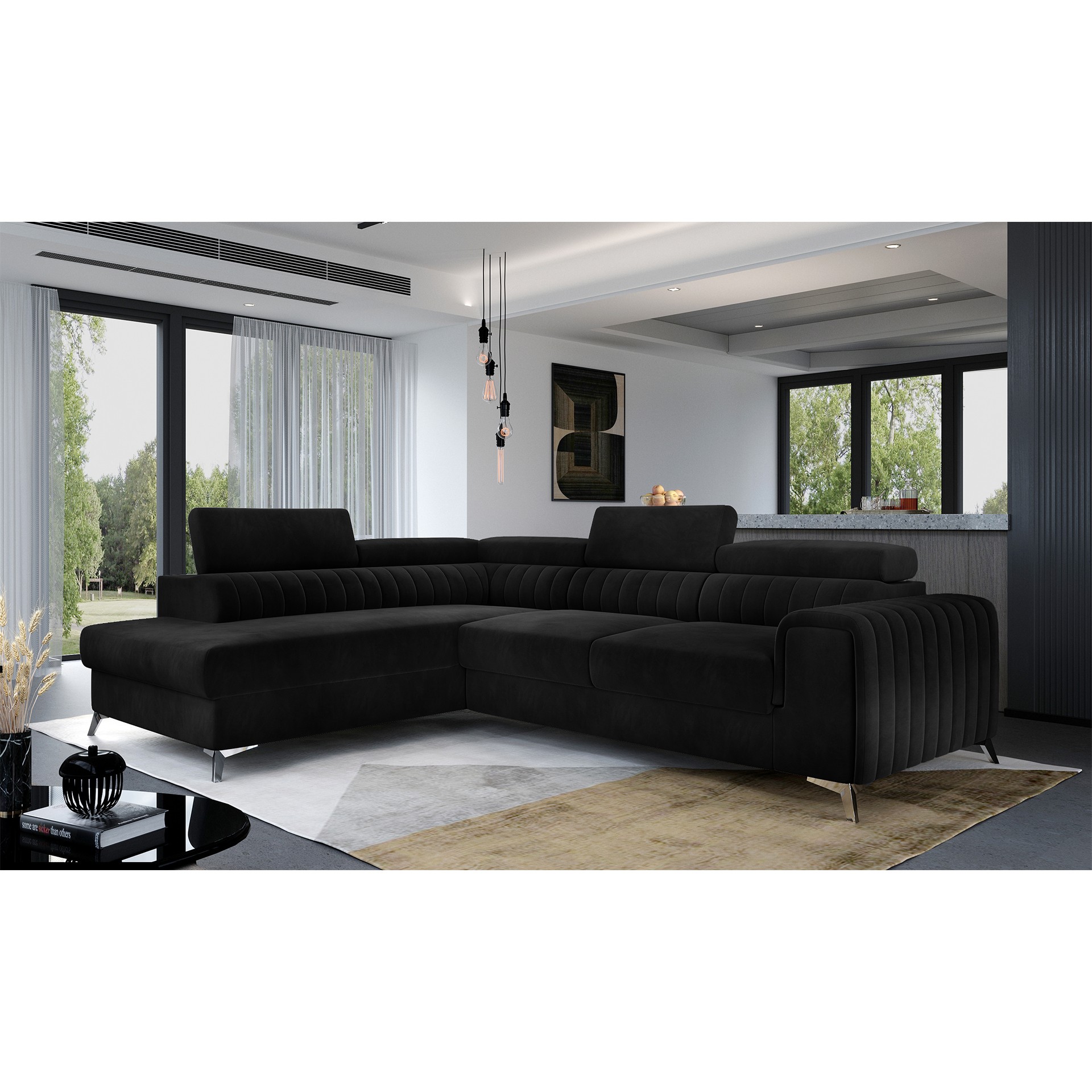 Eltap Rohová rozkládací sedací souprava LAURENCE 278 cm Mat Velvet 99 černá levá - Obrázek 2