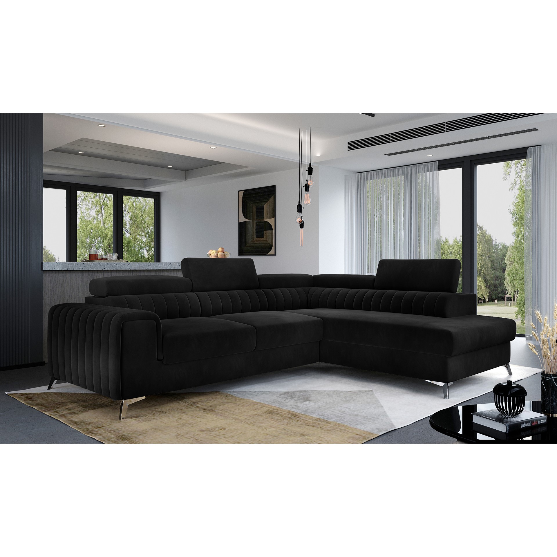 Eltap Rohová rozkládací sedací souprava LAURENCE 278 cm Mat Velvet 99 černá pravá - Obrázek 2