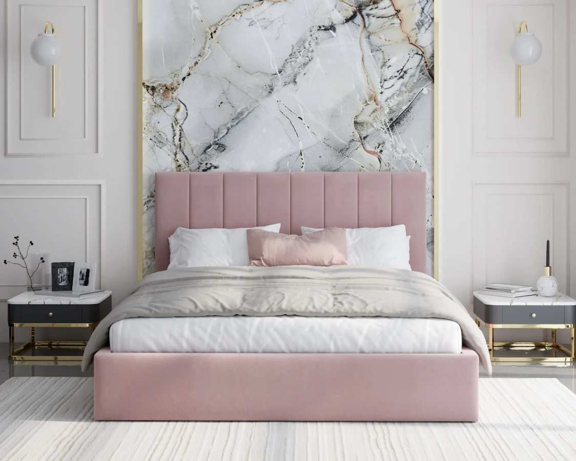 FDM Čalouněná postel Justin se zvedacím roštem Trinity pudrově růžová