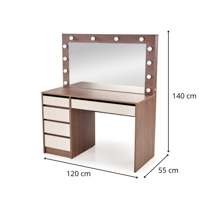 HALMAR Toaletní stolek HOLLYWOOD 2XL s LED osvětlením 120 cm kašmírový/ořech - Obrázek 2