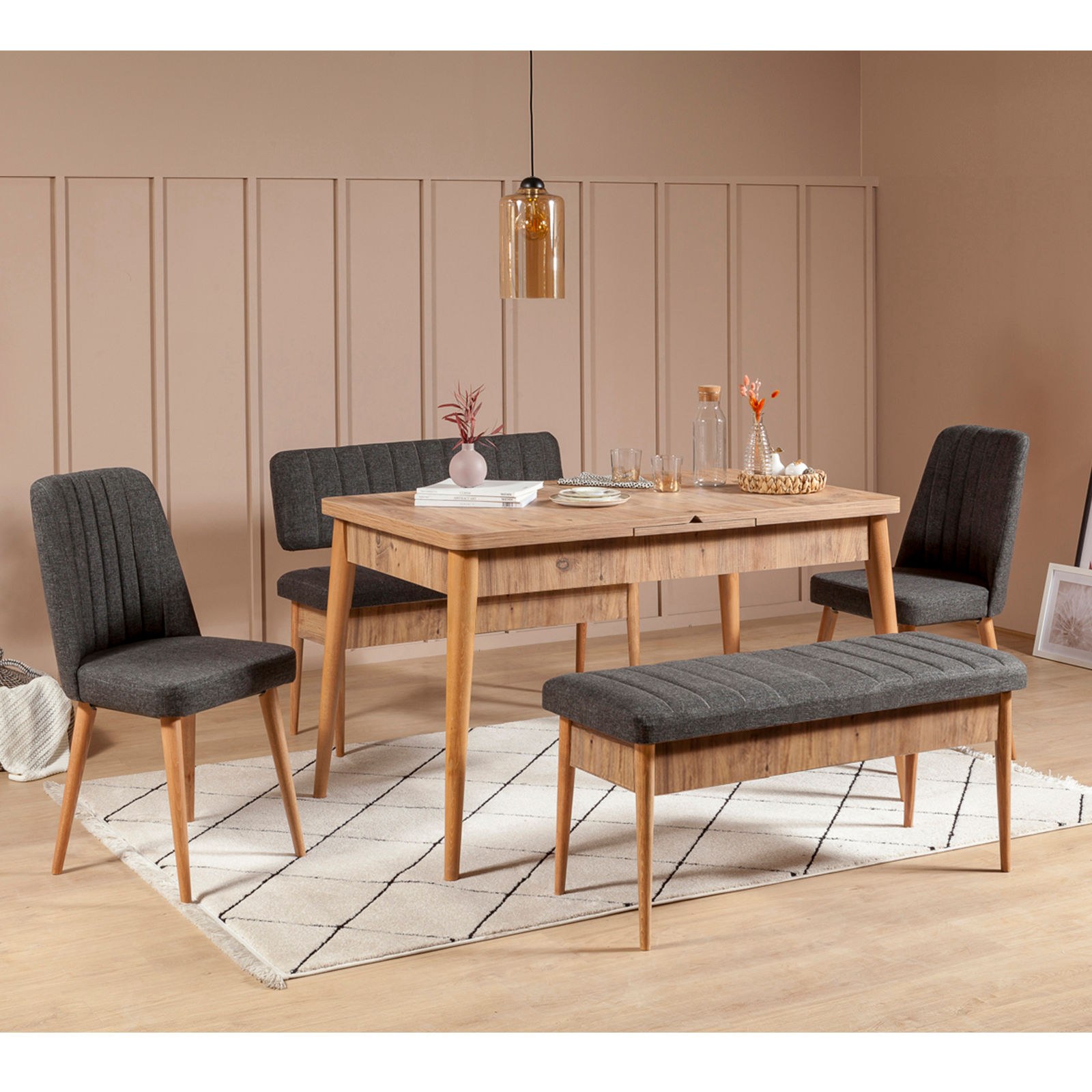 Hanah Home Jídelní set Vina 5D borovice atlantská/antracit