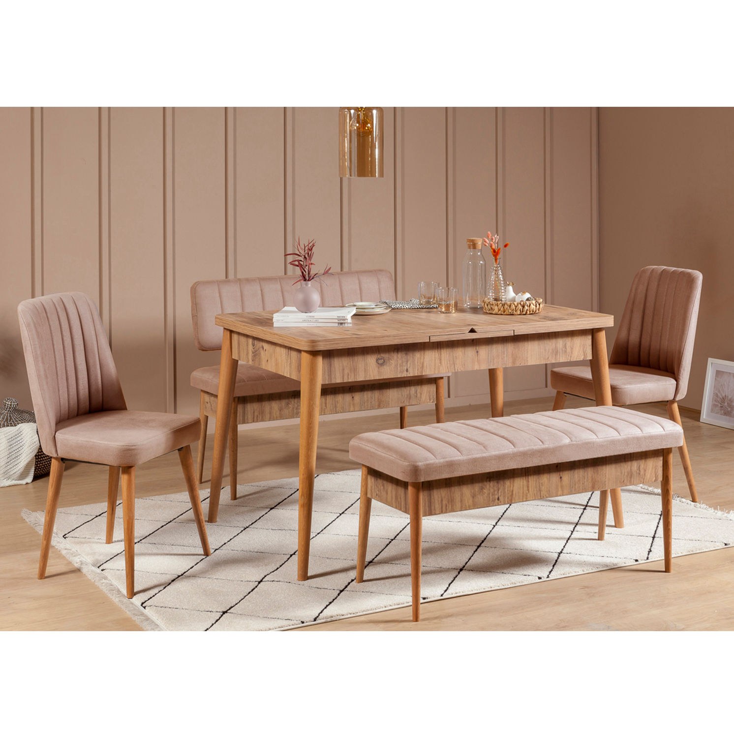 Hanah Home Jídelní set Vina 5D borovice atlantská/béžová