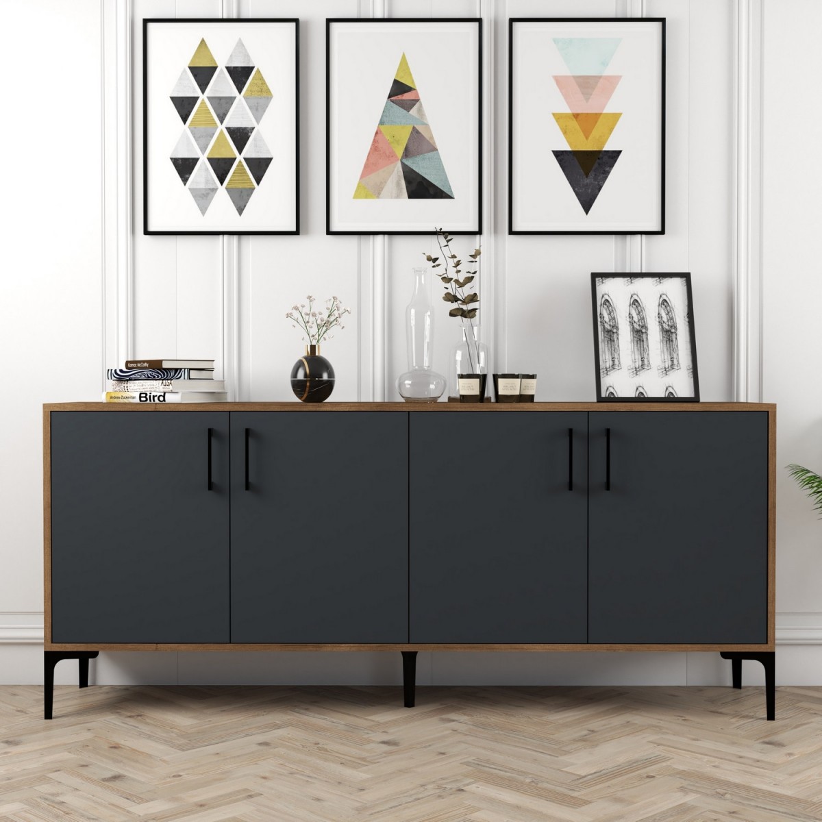 Hanah Home Komoda Kiev 180 cm antracit/hnědá - Obrázek 2