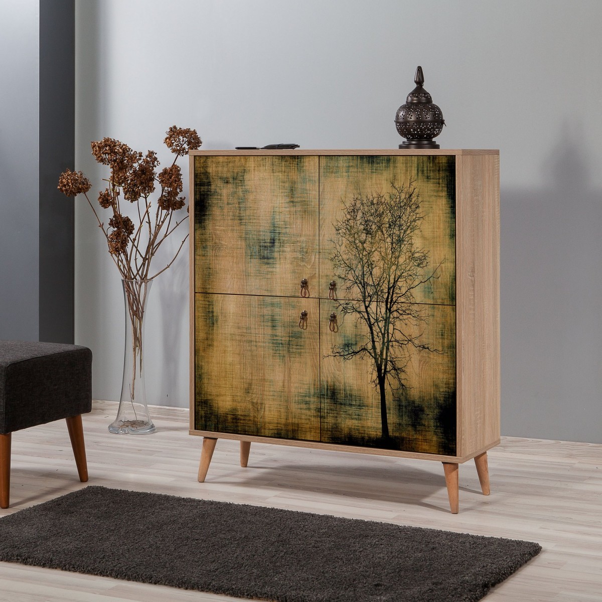 Hanah Home Komoda Kikos 95 cm dub sonoma/zelená - Obrázek 2