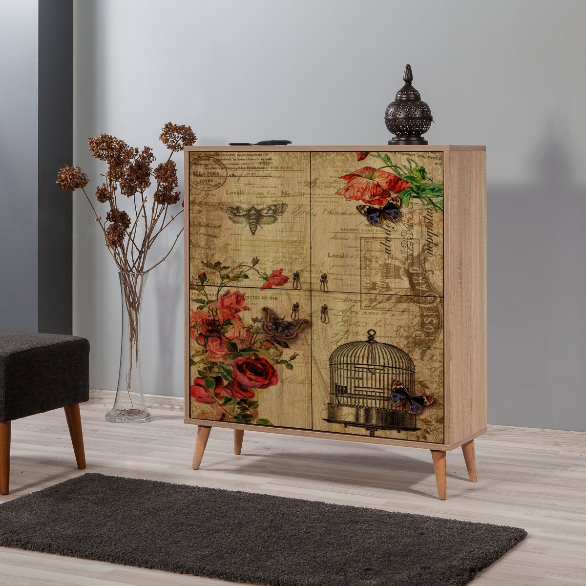 Hanah Home Komoda Kikos 95 cm hnědá/červená - Obrázek 2