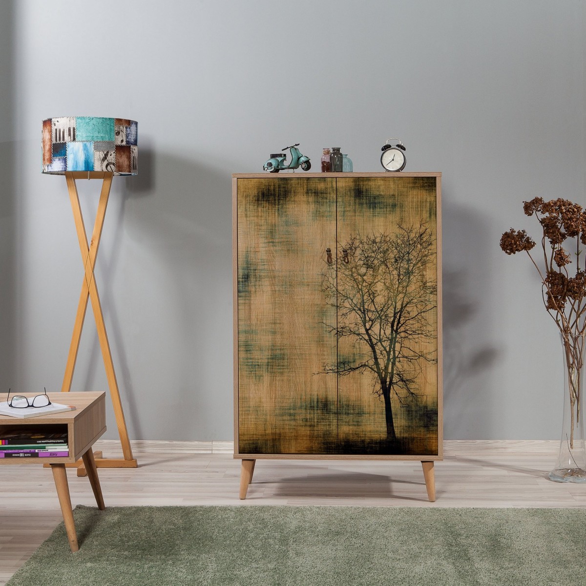 Hanah Home Komoda Kikos II 80 cm hnědá/zelená - Obrázek 2