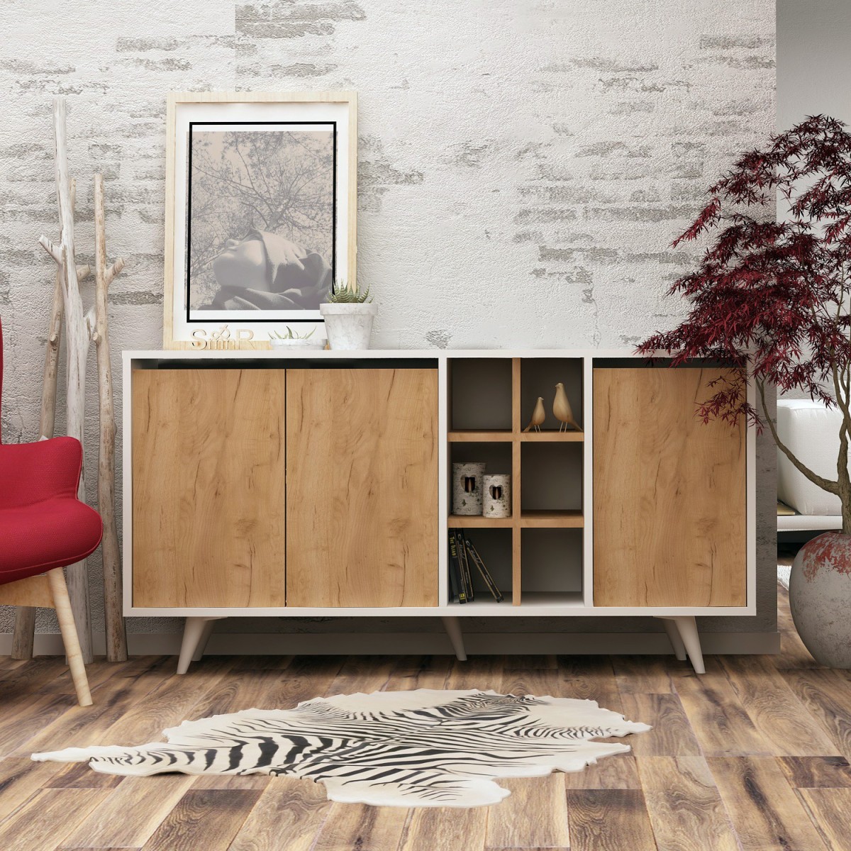 Hanah Home Komoda Seria 140 cm bílá/dub craft zlatý - Obrázek 2