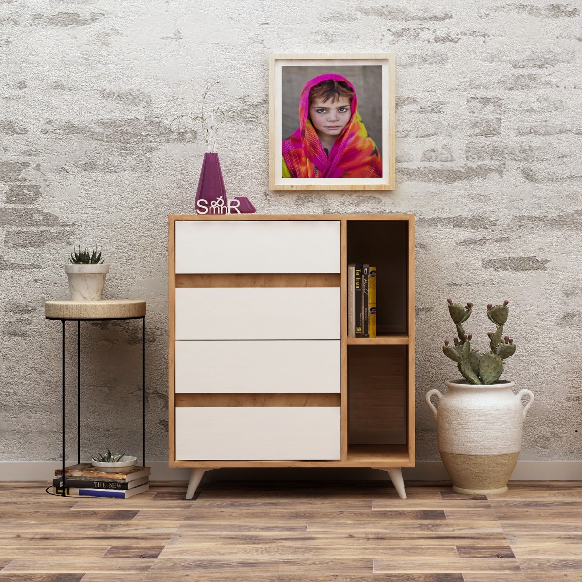 Hanah Home Komoda Seria IV 70 cm dub craft zlatý/bílá - Obrázek 2