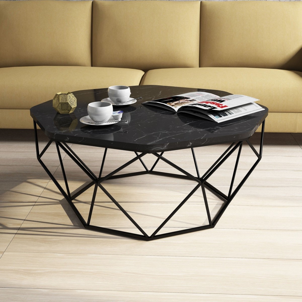 Hanah Home Konferenční stolek Diamond 90 cm černý mramor - Obrázek 2