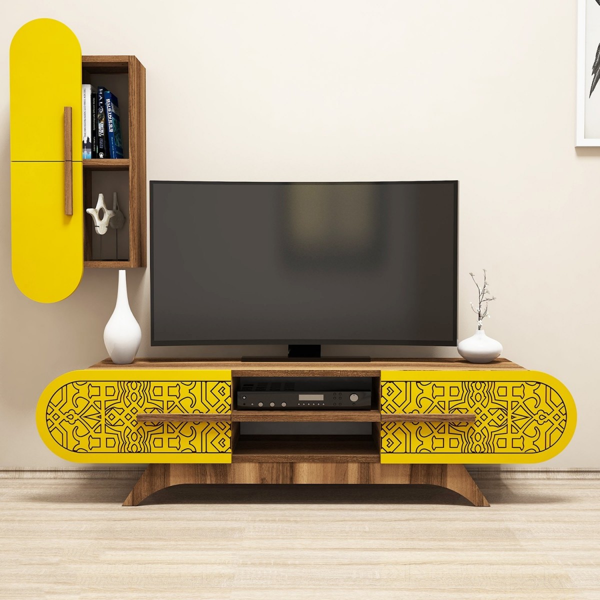 Hanah Home Obývací stěna Defne 145 cm žlutá - Obrázek 2