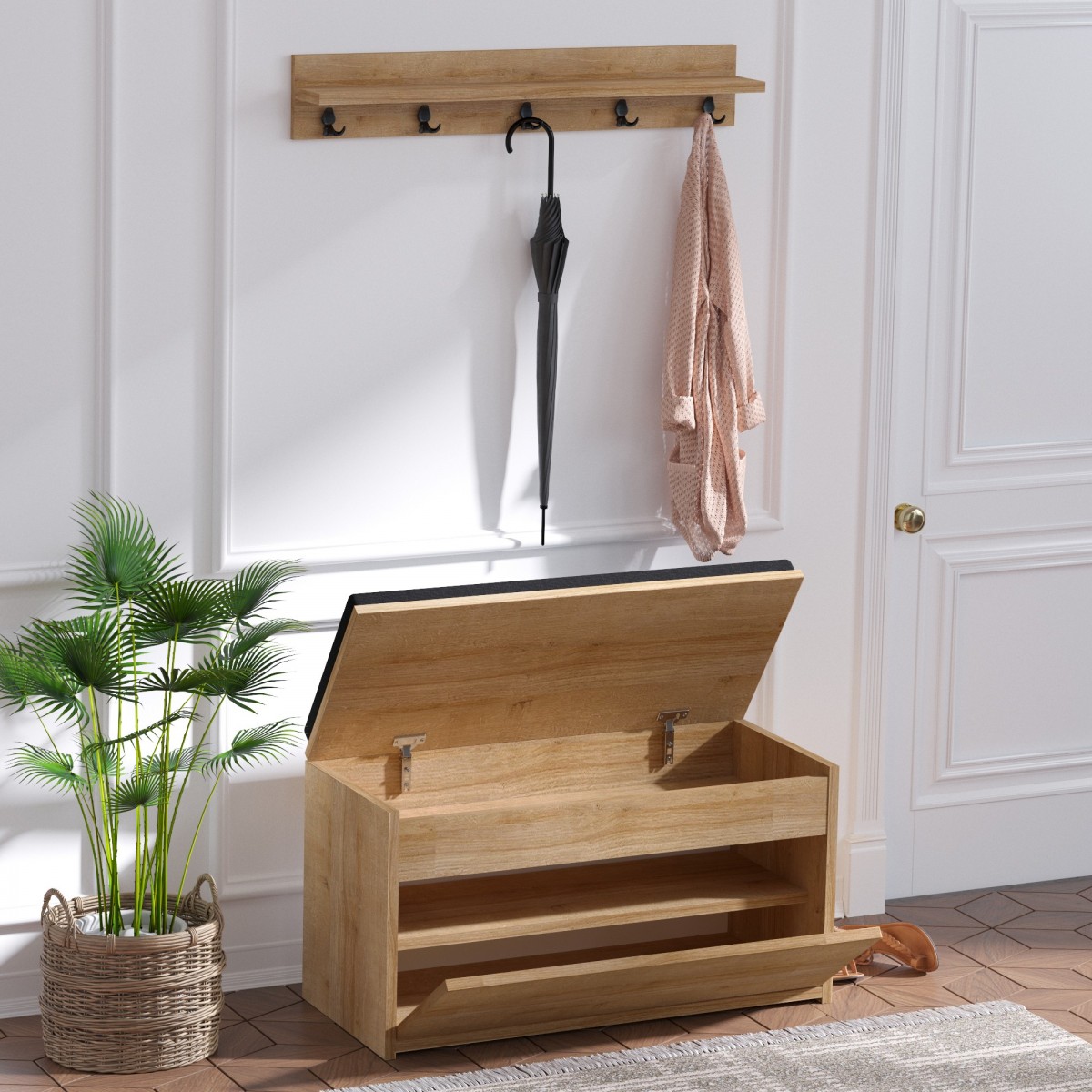 Hanah Home Předsíňová stěna Boby dub/černá - Obrázek 2