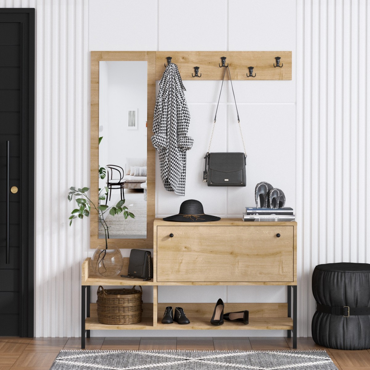 Hanah Home Předsíňová stěna Nonso světlý dub - Obrázek 2