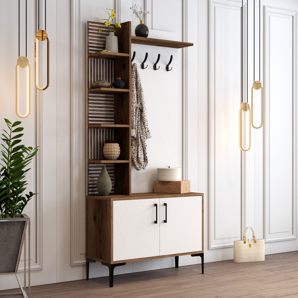 Hanah Home Předsíňová stěna Viyana I ořech/bílá - Obrázek 2